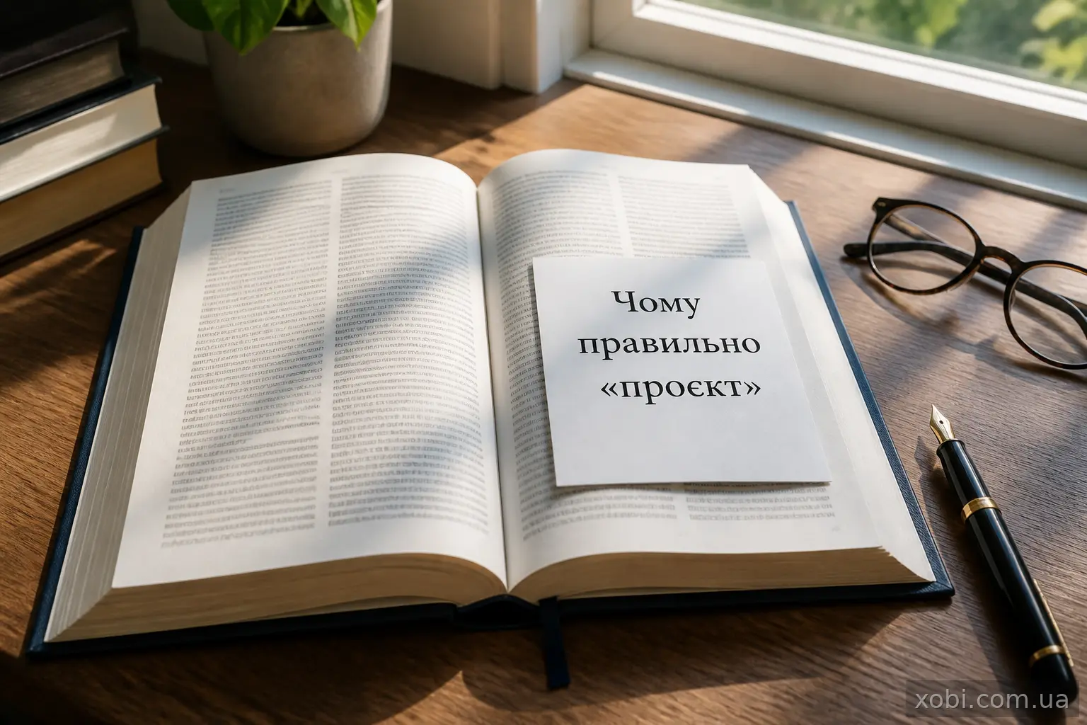 Відкритий орфографічний словник на дерев’яному столі поруч із ручкою