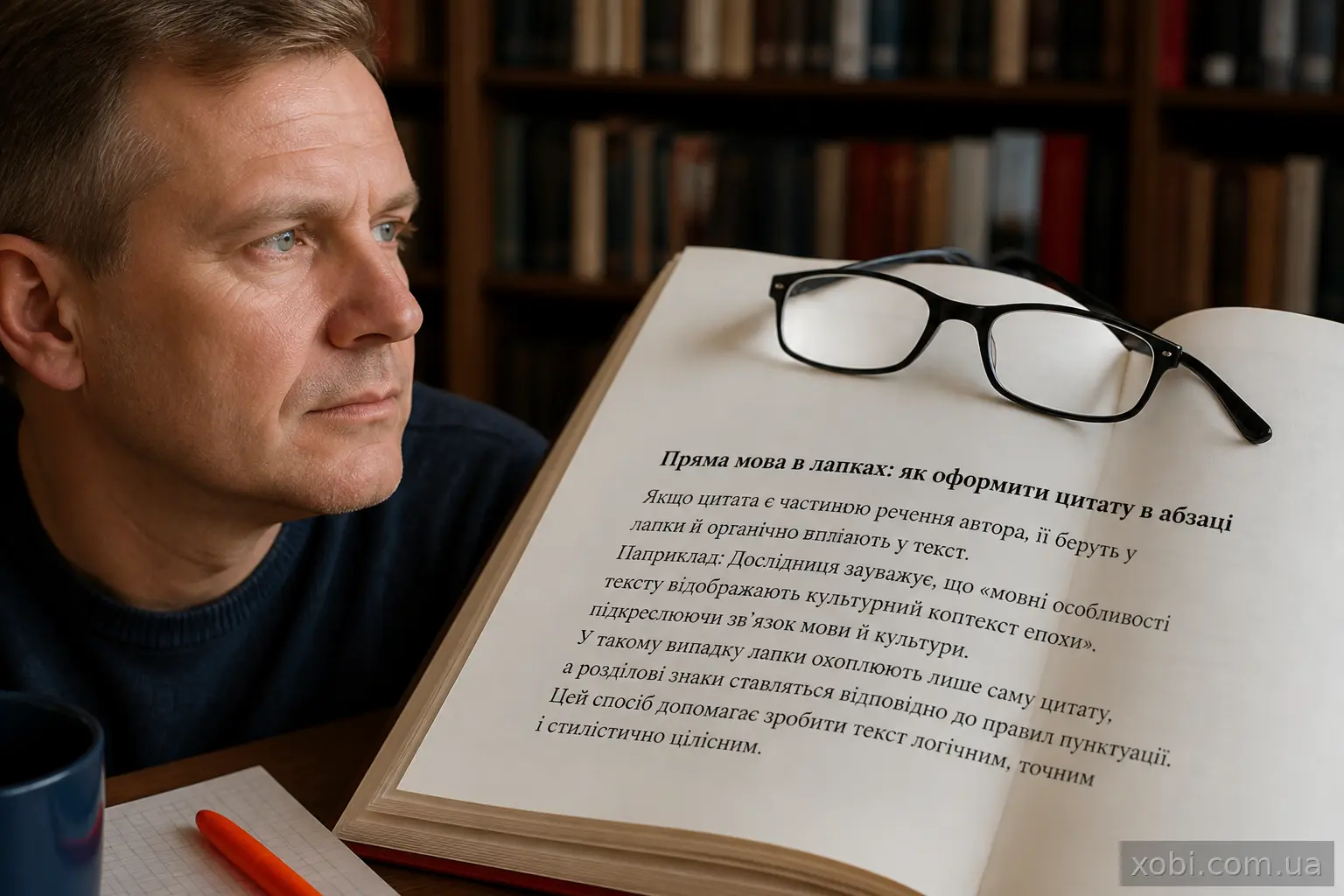 Сторінка книжки з прямою мовою в лапках-ялинках