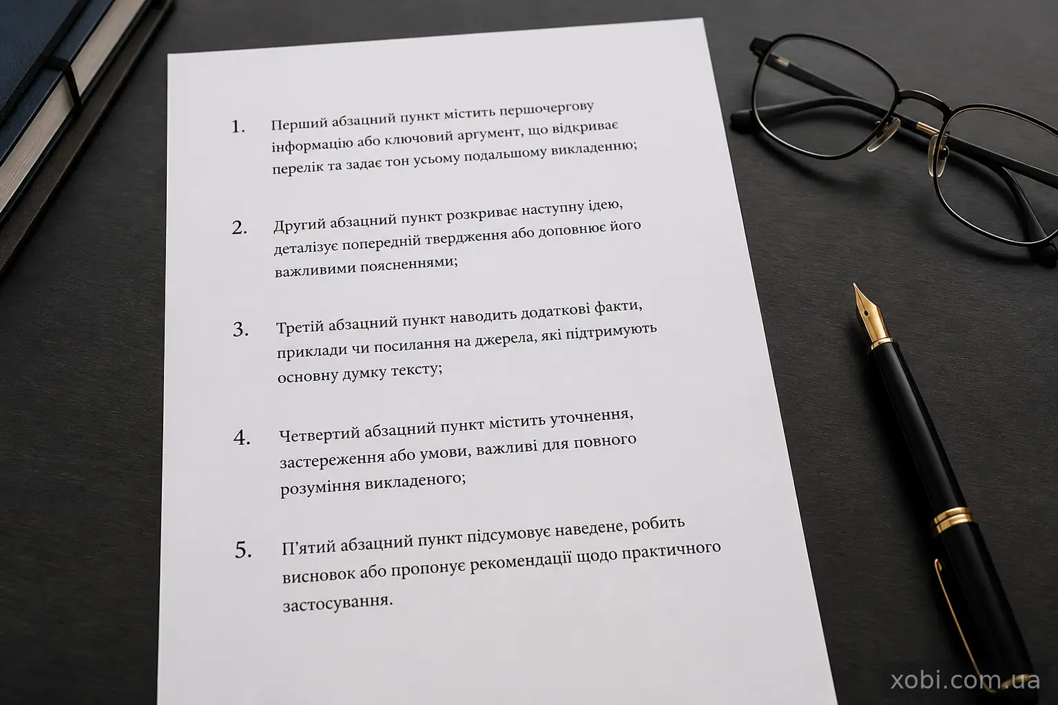 Діловий документ із вертикальним нумерованим списком на столі